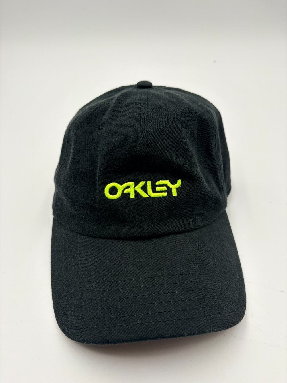 Oakley Baseball Cap Men's Black Lime Green Embroidered Logo Spellout Backstrap